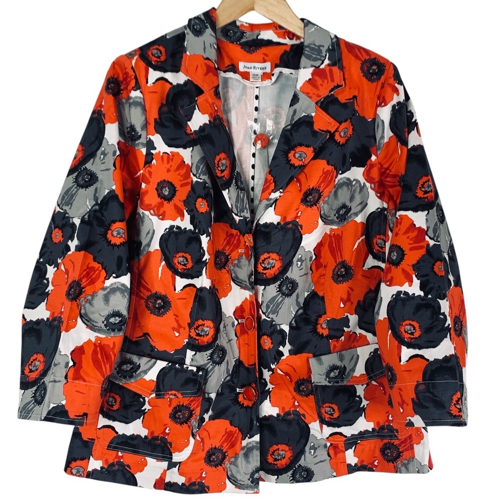 NWT Joan Rivers Floral 3-Button Notched Lapel Pockets Womens Jacket 20W